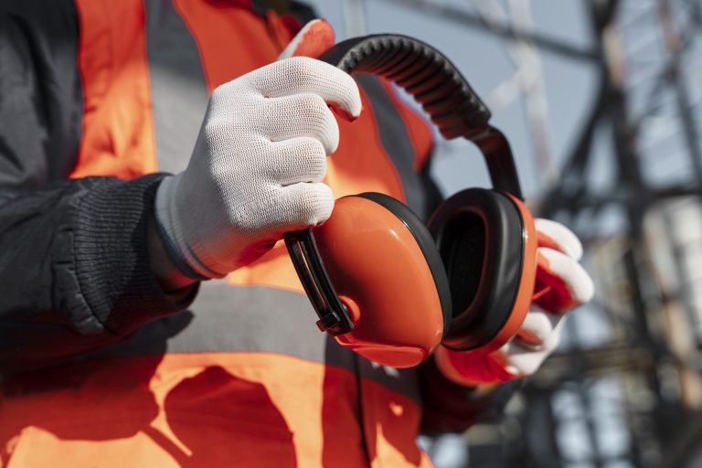 Trabajador protegiendo sus oidos, debido al ruido excesivo